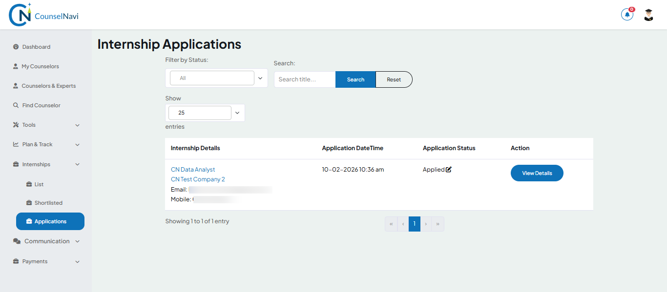Internship Applications